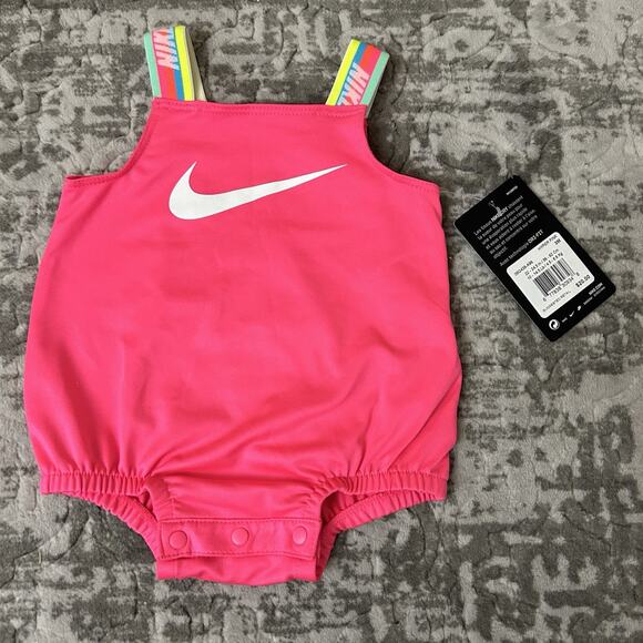 NIKE DRI-FIT BABY GIRLS 1Pc Swimsuit with Rainbow Taping straps Pink - 3 M - Picture 1 of 11